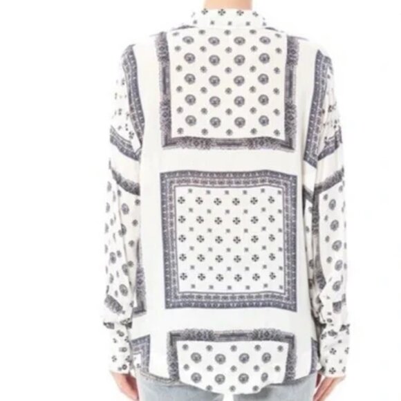 Free People White Bandana Print Long Sleeve Button Up Shirt Relaxed Fit Large - Picture 8 of 14